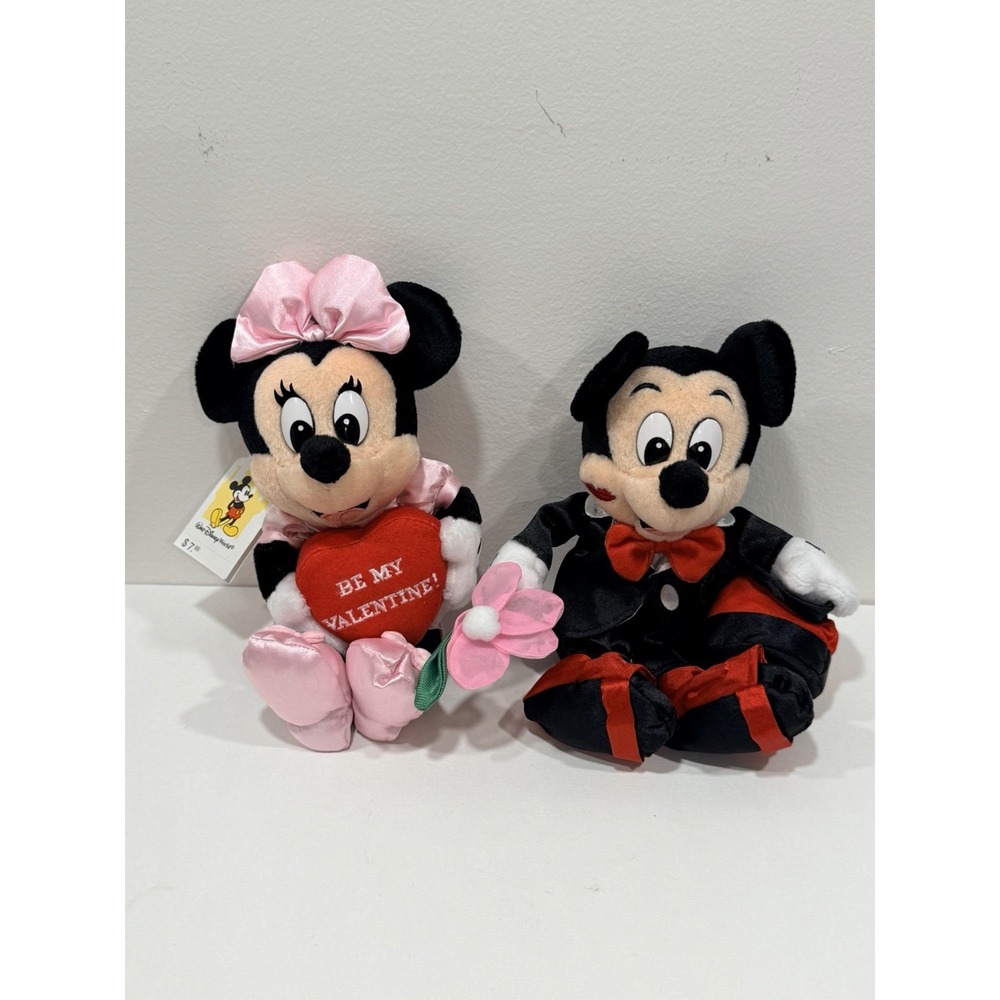 Walt Disney World Valentine Mickey & Minnie Mouse 8" Bean Bag Plush Vintage NWT